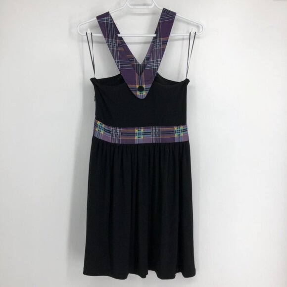 NWT Leona Edmiston Black “Velvet” Purple Plaid Halter Sleeveless Mini Dress 6 - Picture 4 of 14
